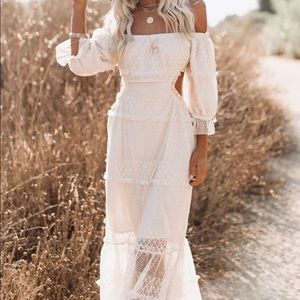 Enchant Dreams Off The Shoulder Tiered Cutout Maxi Dress